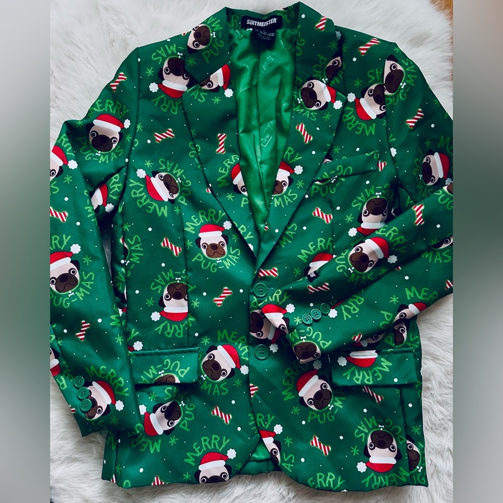 Suitmeister - Green Merry Pug-mas Christmas Holiday Blazer Boys Size XL 14/16